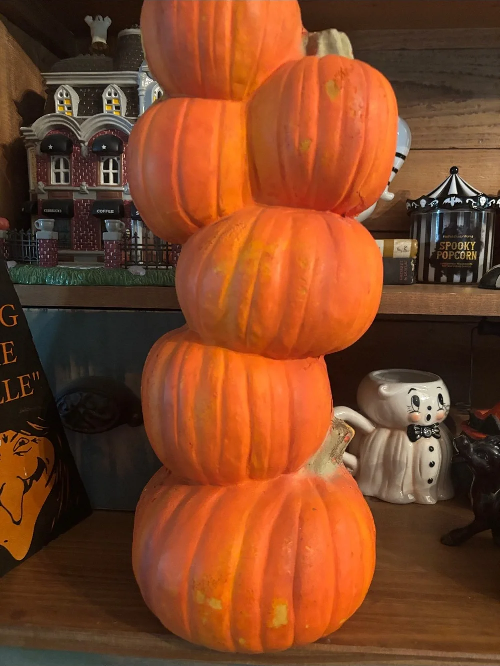 Trendmasters Lighted Foam Blow Mold Stacked Pumpkin Jack O'Lanterns 18”H 1990s